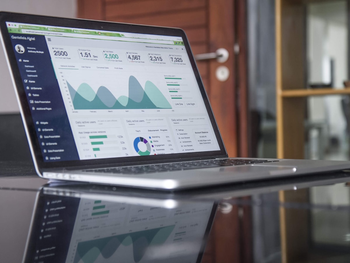 Tableau de bord financier affiché sur un ordinateur portable